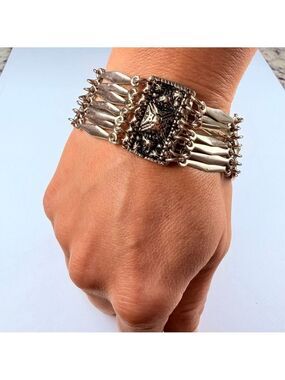 Taxco Renaissance Aztec Boho 925 Sterling Silver 28mm Wide Bracelet VTG Mexico